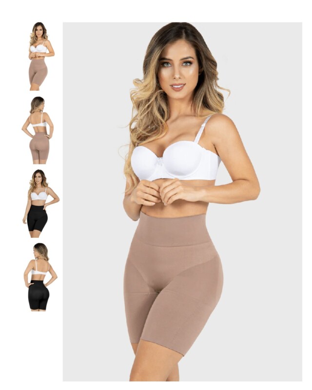 440 - Shorts sem costura de cintura alta com efeito push-up - Tam L/XL - Nude